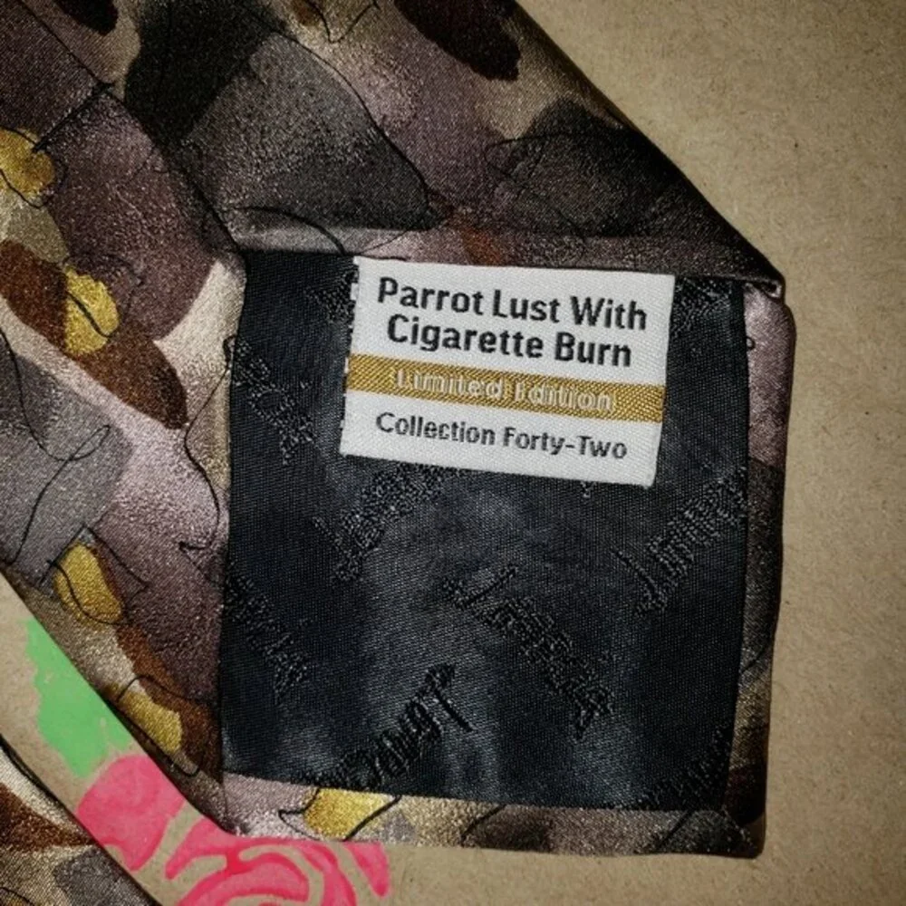 J. Garcia Tie Parrot Lust With Cigarette Burn Collection Forty-Two Neck Tie